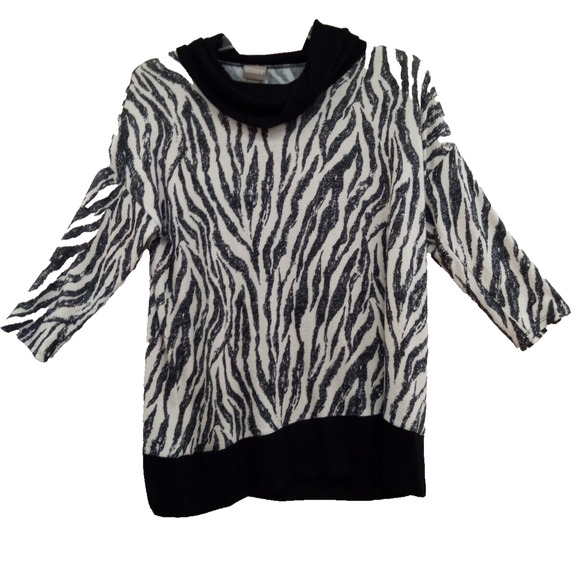 Chicos Mixed Animal Print Black White Turtleneck Sweater‎ Zebra Size 1 - US 8-10 - Picture 1 of 12